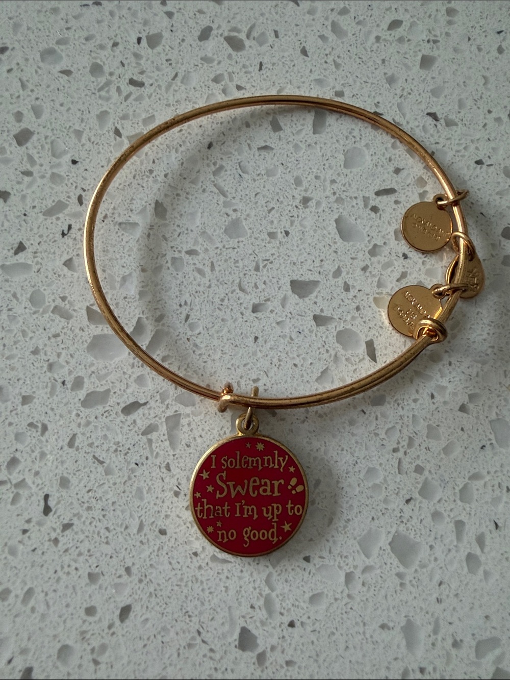 Harry Potter Gold-Tone Bangle Bracelet with Red Charm - "I Solemnly Swear"